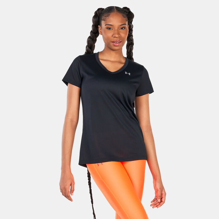 اندر ارمر تيشيرت UA تك ياقة V للنساء أسود image number 0