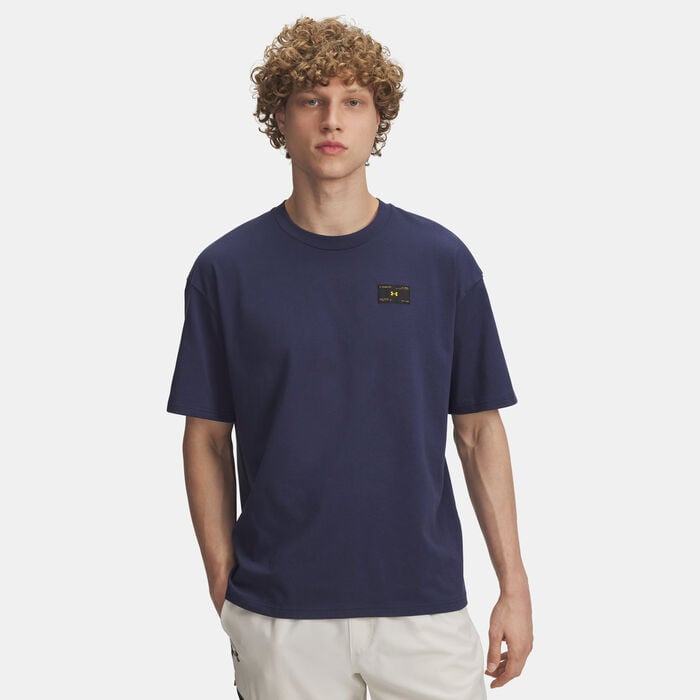 اندر ارمر تيشيرت ثقيل الوزن مزين بشعار العلامة التجارية بنمط منسوج للرجال أزرق image number 0