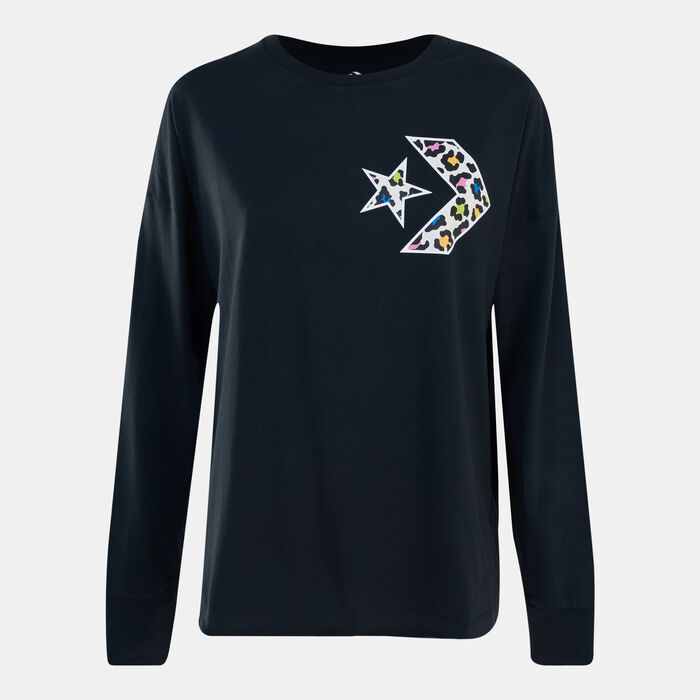 كونفرس تيشيرت ستار شيفرون مالتي-كولرد ليوبارد انفيل للنساء أسود image number 0