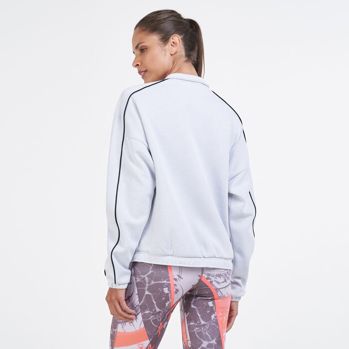 ريبوك سويت شيرت وورك اوت ريدي بنصف سحاب للنساء أبيض image number 1