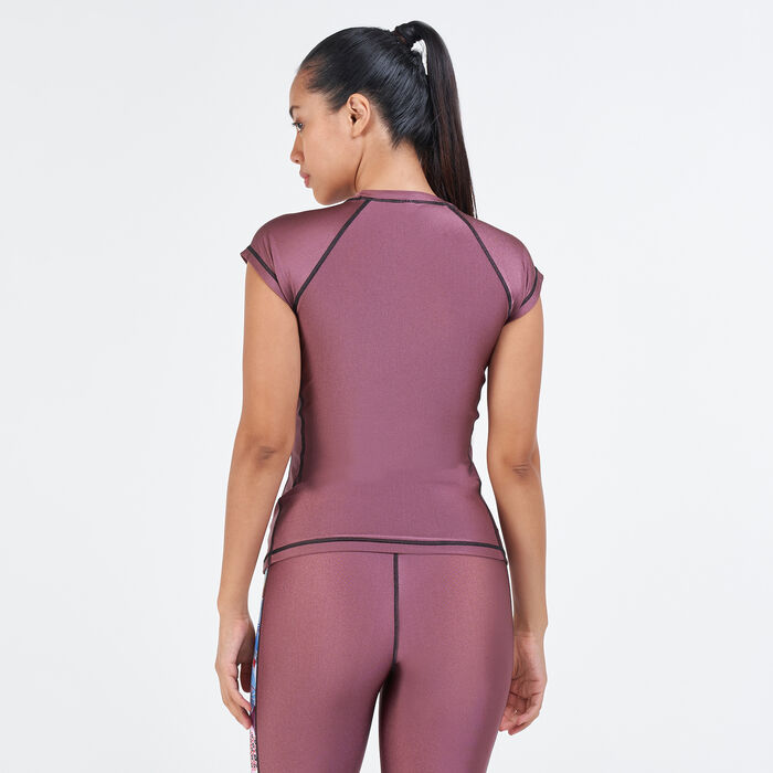 كويغا تيشيرت للسباحة راشجارد بطبعات للنساء وردي image number 1