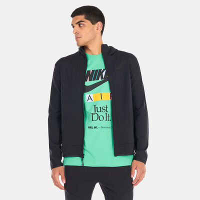 نايكي جاكيت بقبعة تك فليس لايت-ويت بسحاب كامل للرجال أسود