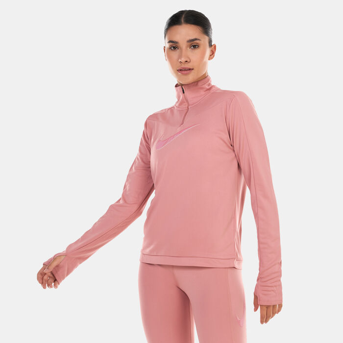 نايكي تيشيرت الجري دراي-فت سووش بربع سحاب للنساء وردي image number 0