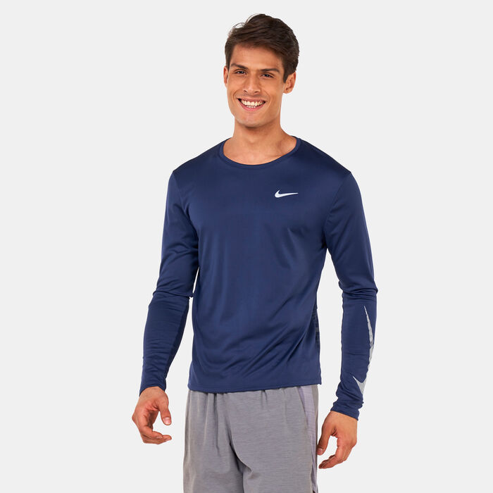 نايكي تيشيرت دراي-فت دراي-فت رن ديفيجن بأكمام طويلة للرجال أزرق image number 0