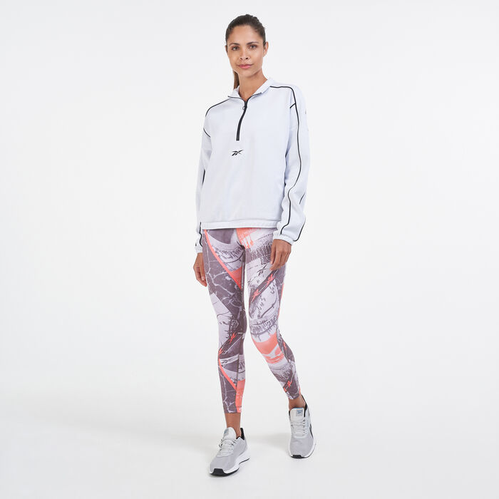 ريبوك سويت شيرت وورك اوت ريدي بنصف سحاب للنساء أبيض image number 2