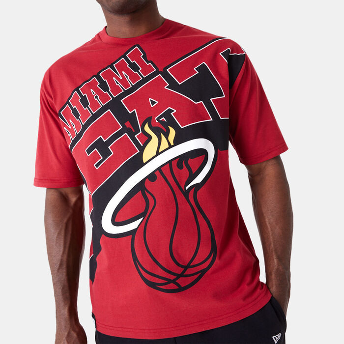 نيو ايرا تيشيرت ان-بي-ايه ميامي هيت لارج ووردمارك للرجال أحمر image number 2