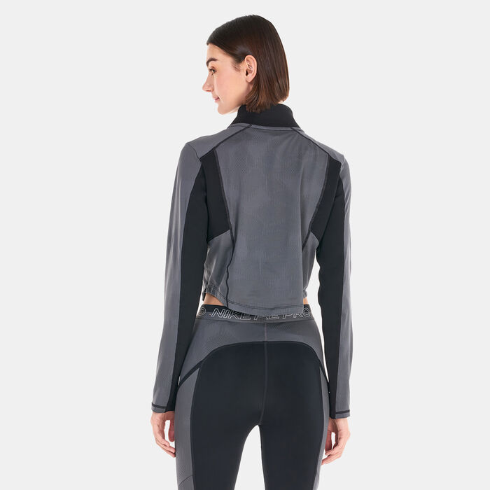 نايكي تيشيرت دراي-فت ترينينج بأكمام طويلة وربع سحاب للنساء أسود image number 1