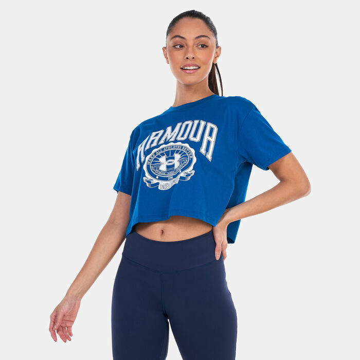 اندر ارمر تيشيرت UA كوليجيت كريست كروب للنساء أزرق image number 0