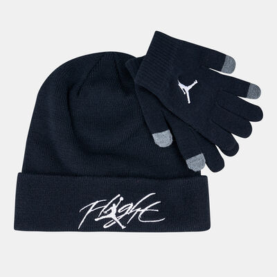 جوردن طقم قبعة وقفازات فلايت للاطفال أسود