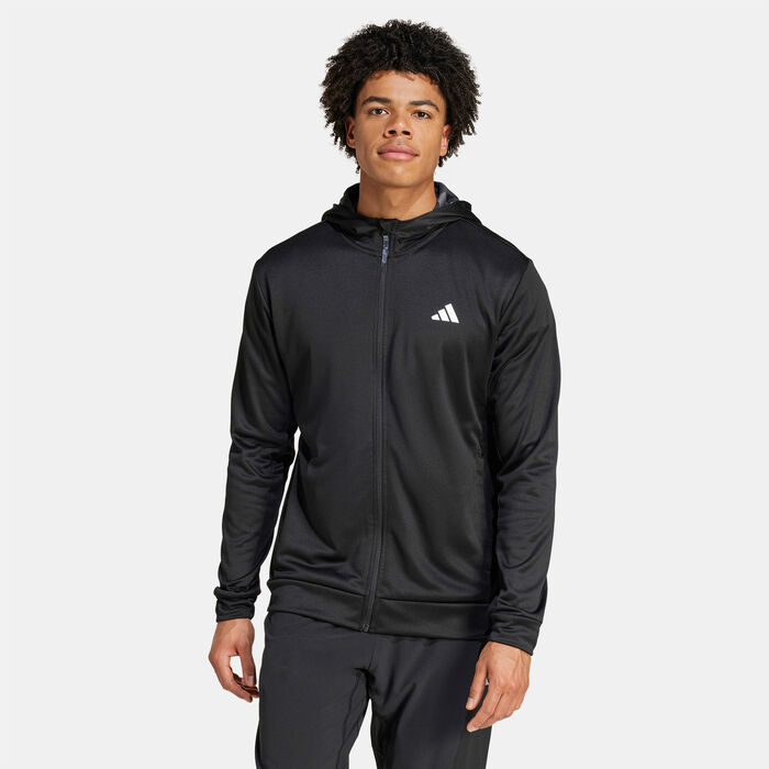 اديداس هودي التمرين ترين اسنشالز كامو بسحاب كامل للرجال أسود image number 0