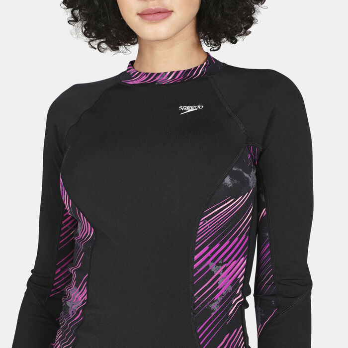 سبيدو تيشيرت السباحة سبورتس لونج-سليف للنساء أسود image number 3