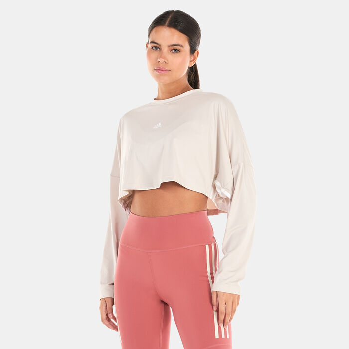 اديداس سويت شيرت هايبرجلام كات 3-سترايبس لايت ويت اوفرسايزد للنساء بيج image number 0