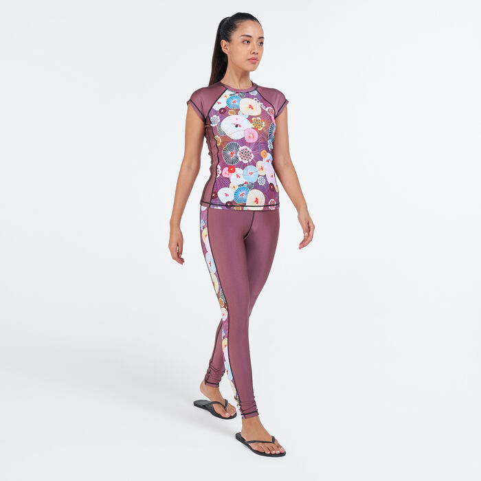 كويغا تيشيرت للسباحة راشجارد بطبعات للنساء وردي image number 2