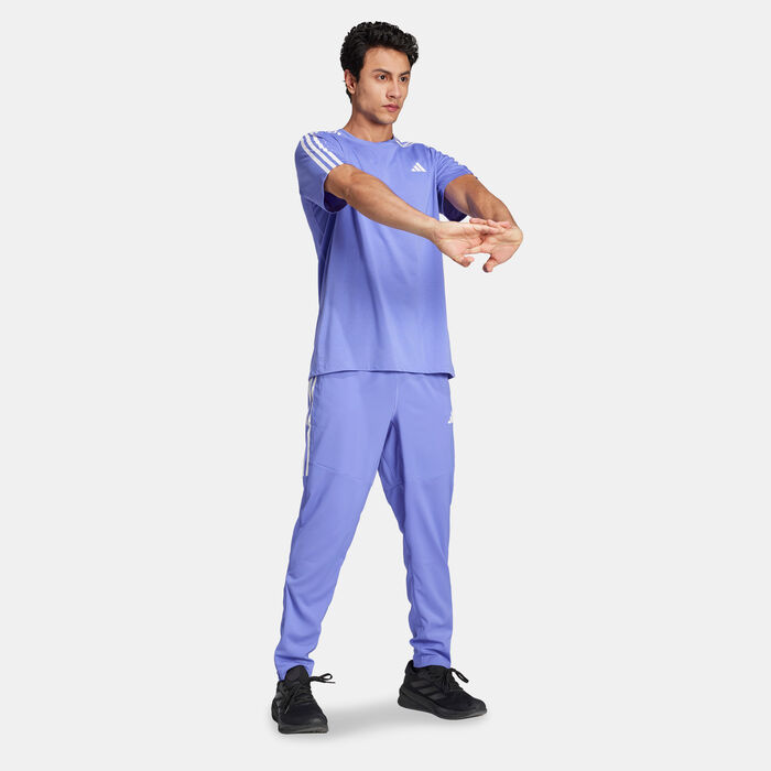 اديداس تيشيرت الجري اون ذا رن 3 سترايبس للرجال أزرق image number 2