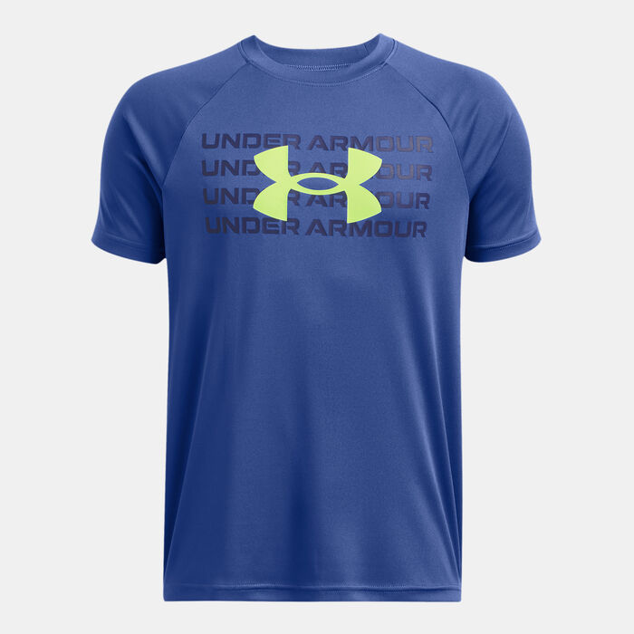 اندر ارمر تيشيرت التمرين UA تك ووردمارك لوجو للاطفال أزرق image number 0