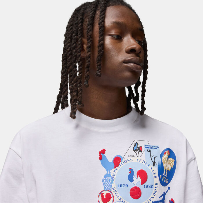 جوردن تيشيرت كرة السلة سبورت x فيديريشن فرانسيس دي باسكتبول جرافيك للرجال أبيض image number 3