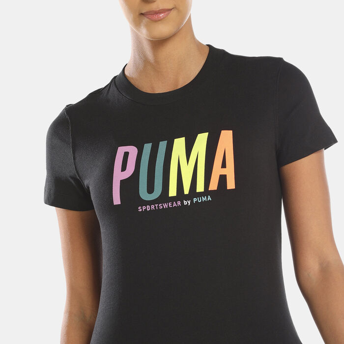 بوما تيشيرت SWxP جرافيك للنساء أسود image number 3