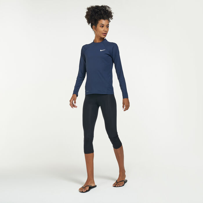 نايك سويم تيشيرت السباحة بأكمام طويلة إسنشال هايدروجارد للنساء أزرق image number 2